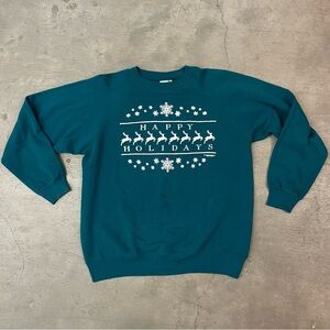 Vintage 1980s Happy Holidays Reindeers Snowflakes Sweatshirt